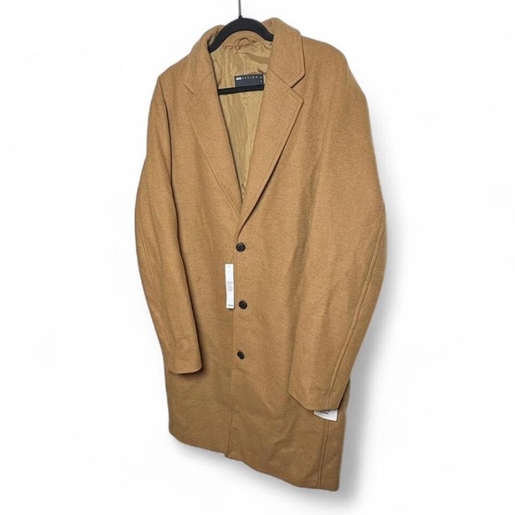 ASOS Design Men’s Tan Wool Blend Overcoat Medium Long NWT - Picture 2 of 8